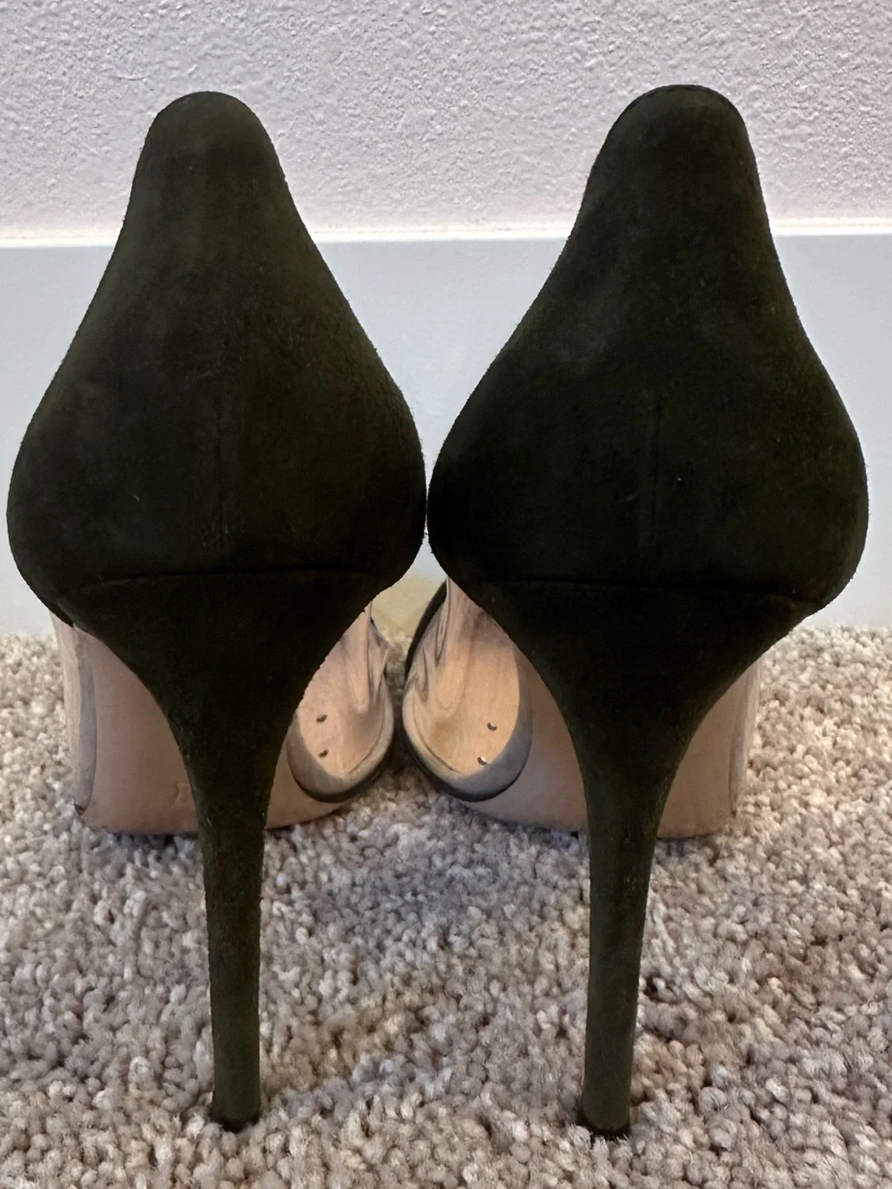 Gianvito Rossi Plexi Clear-Panel Stiletto Pump in Black and Olive Suede